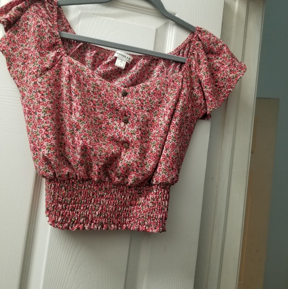 Large Floral Girly Crop Peasant Top